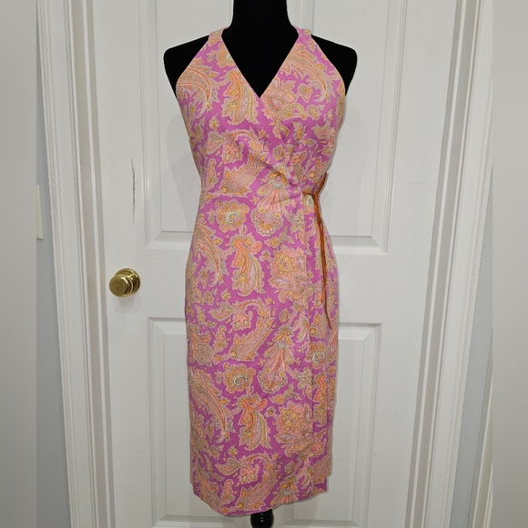 Harold's, Women's Size 2, Paisley Pink and Orange Halter Dress - Picture 3 of 11